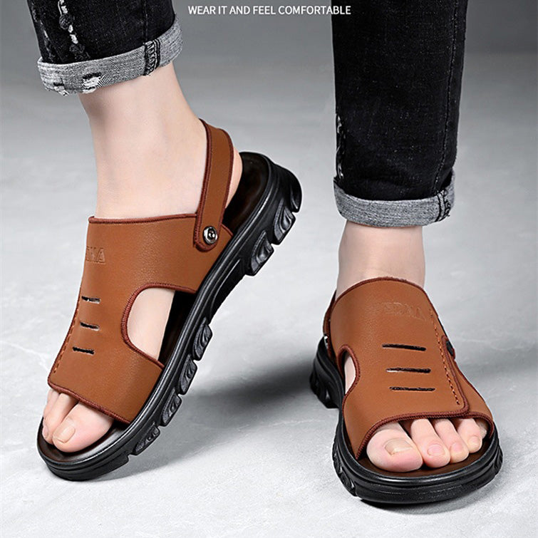 jk145-Summer men's soft leather beach sandals
