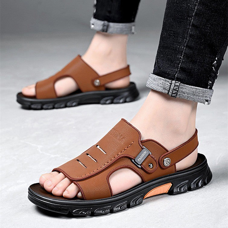 jk145-Summer men's soft leather beach sandals