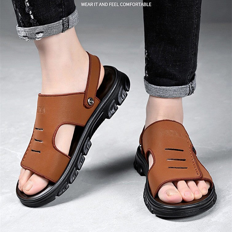 jk145-Summer men's soft leather beach sandals