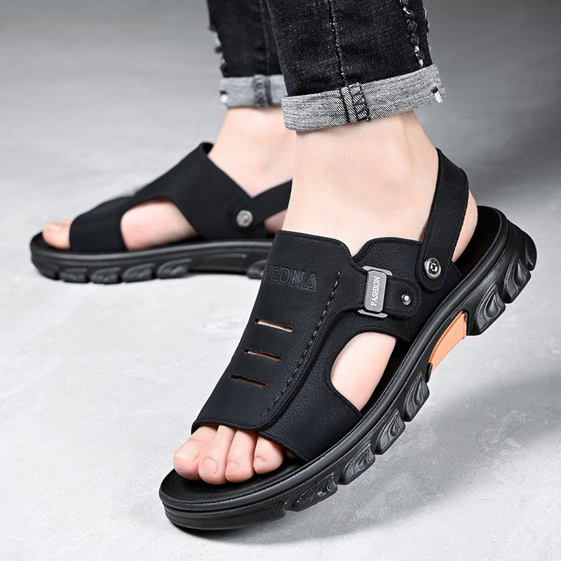 jk145-Summer men's soft leather beach sandals