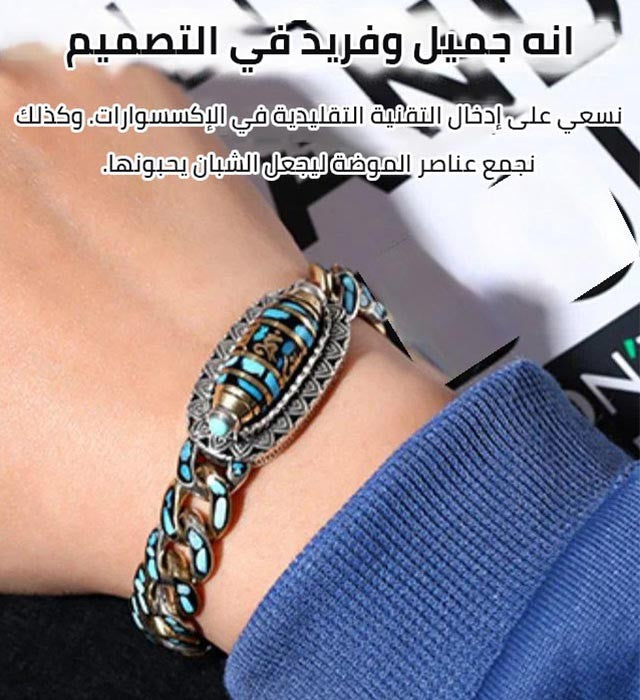 tik98-Retro nine-eye dzi bead six-character mantra rotatable men's bracelet