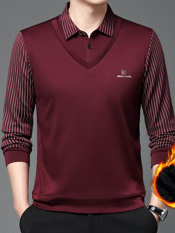 zd197-2024 Men's fleece warm fake two-piece knitted sweater