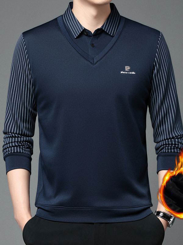 zd197-2024 Men's fleece warm fake two-piece knitted sweater