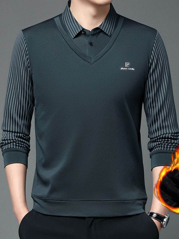 BOK492-Men's fleece warm fake two-piece knitted sweater