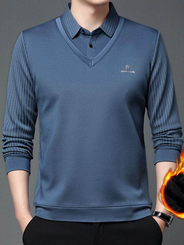 zd197-2024 Men's fleece warm fake two-piece knitted sweater