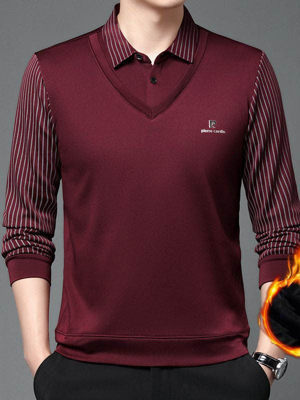 zd197-2024 Men's fleece warm fake two-piece knitted sweater