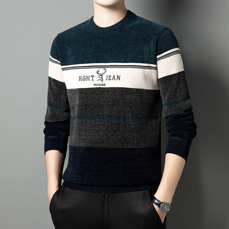 hins78-Men's winter chenille plus fleece warm sweater