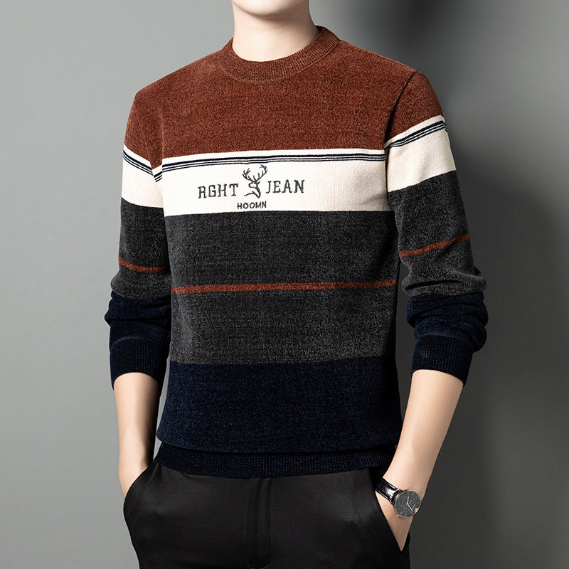 hins78-Men's winter chenille plus fleece warm sweater