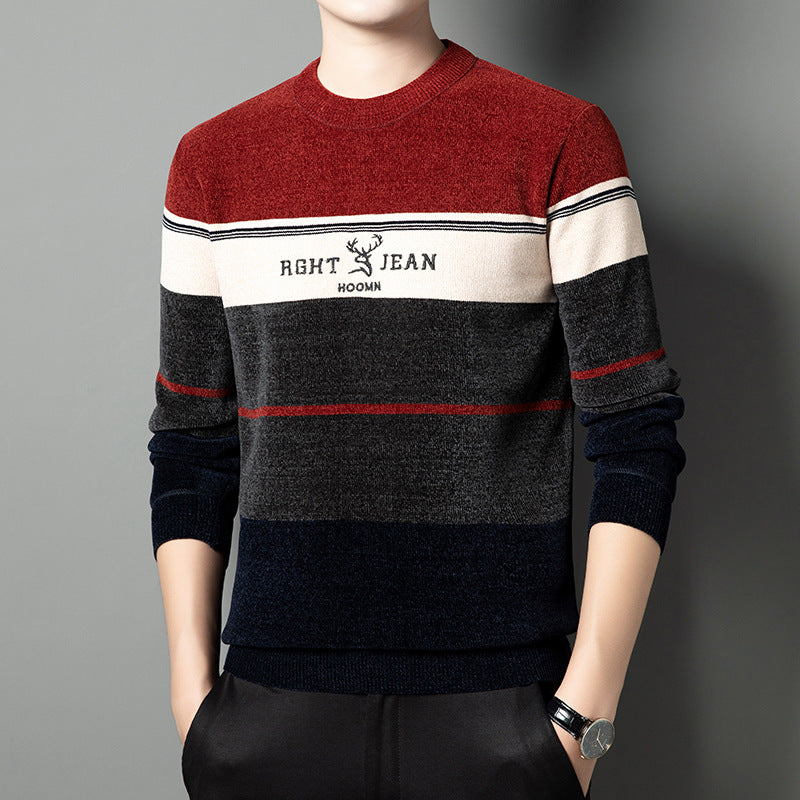 hins78-Men's winter chenille plus fleece warm sweater