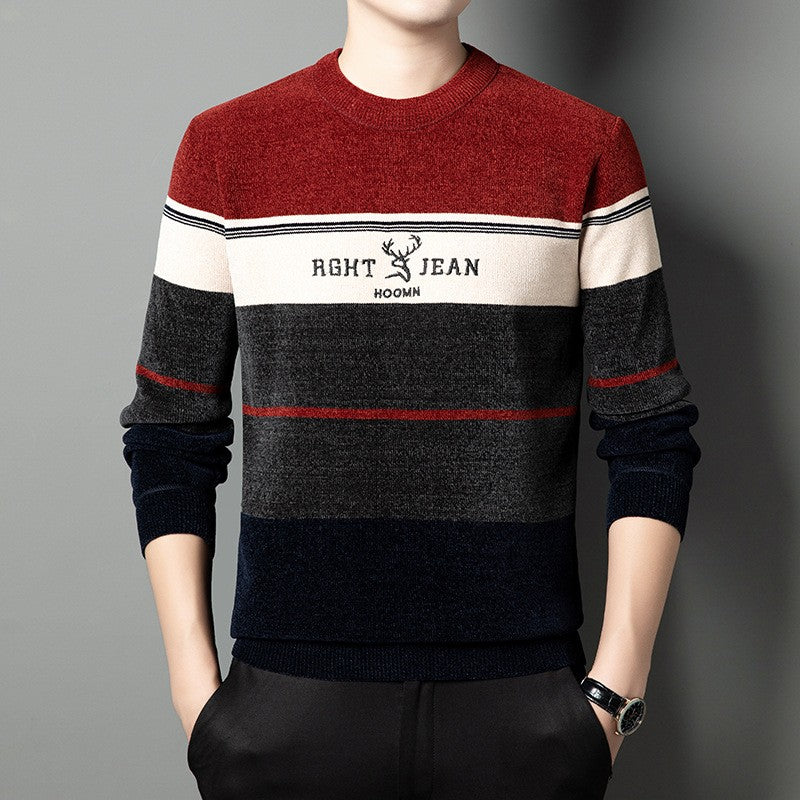 hins78-Men's winter chenille plus fleece warm sweater
