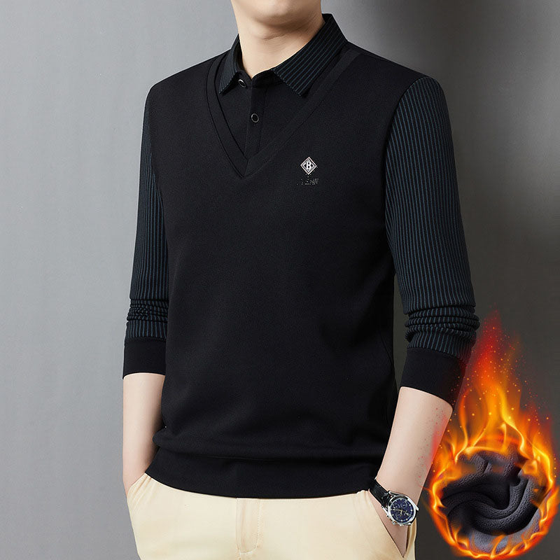 BOK14-Casual velvet thickened lapel fake two-piece men's clothing