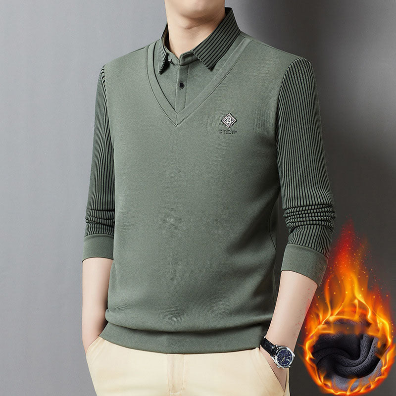 BOK14-Casual velvet thickened lapel fake two-piece men's clothing
