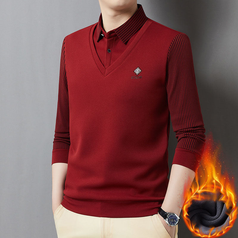 BOK14-Casual velvet thickened lapel fake two-piece men's clothing