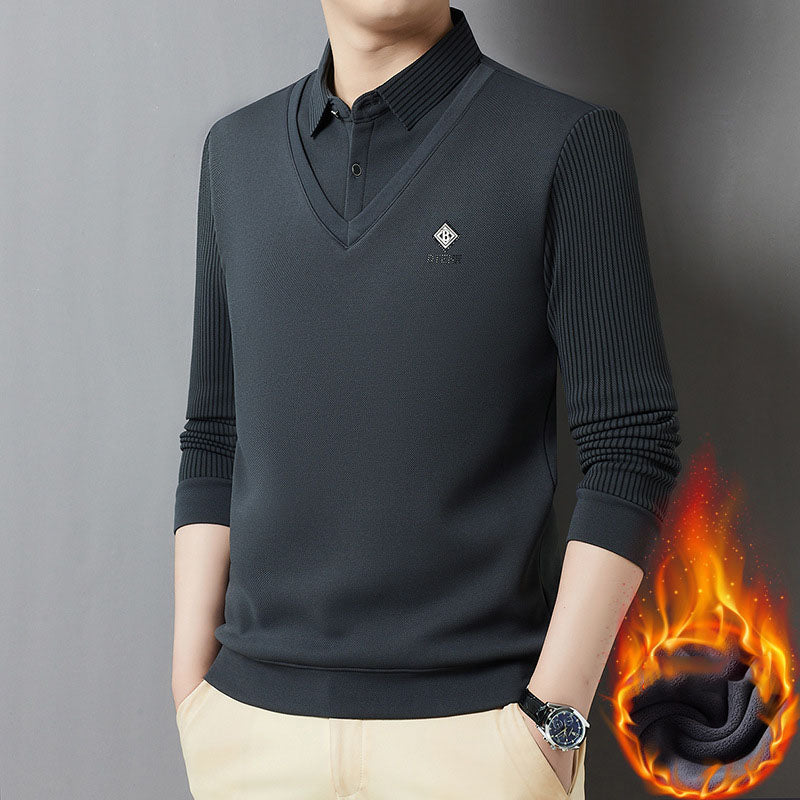 BOK14-Casual velvet thickened lapel fake two-piece men's clothing