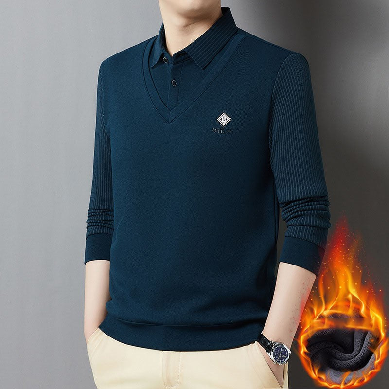 BOK14-Casual velvet thickened lapel fake two-piece men's clothing