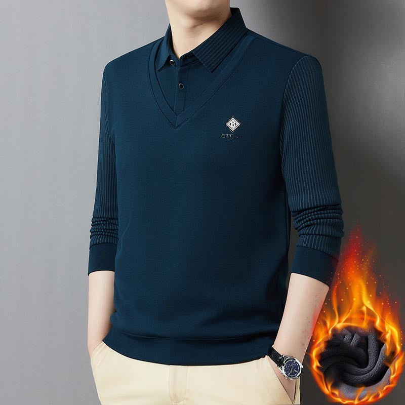 Business sports casual velvet thickened men's T-shirt