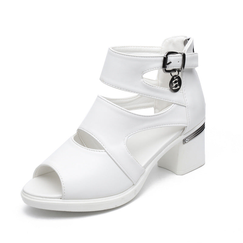 qh29-Women's fashionable casual zipper thick heel sandals