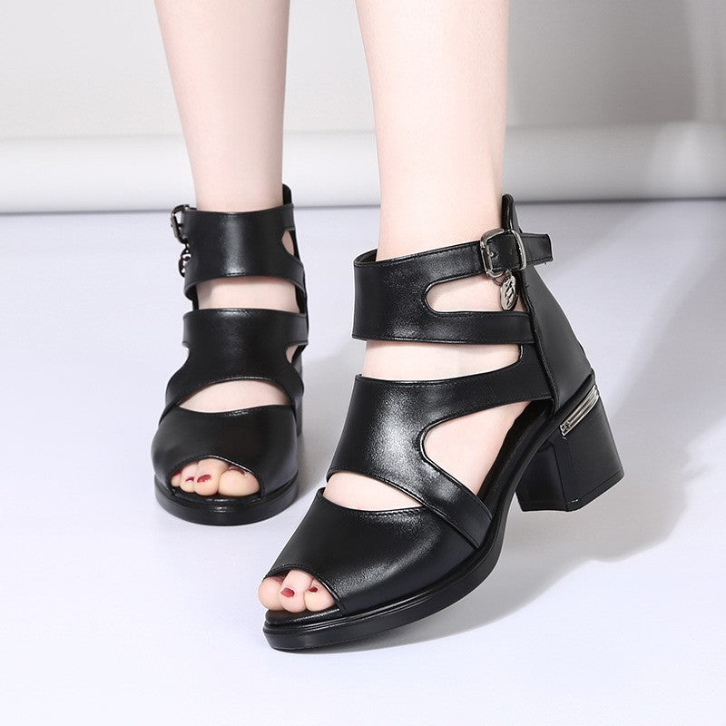 qh29-Women's fashionable casual zipper thick heel sandals
