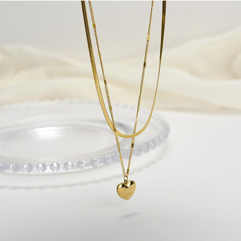 Titanium Steel Double Layer Love Necklace+Bracelet
