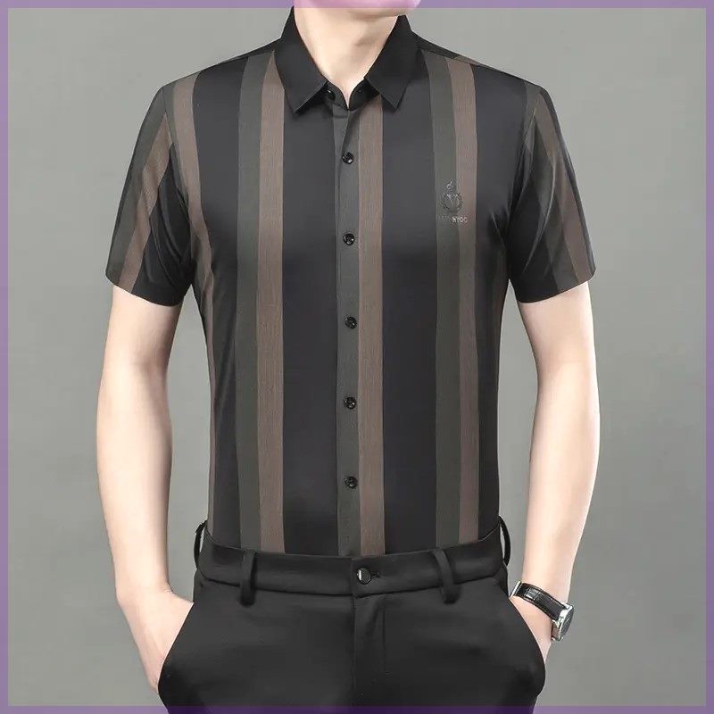 Summer men's striped shirt short sleeve shirt
