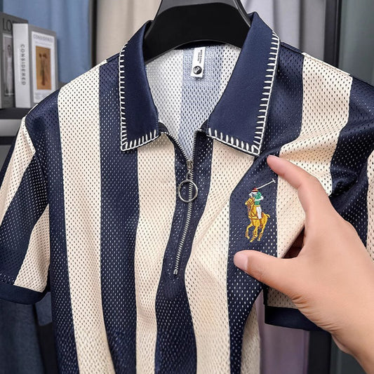 Men's semi-zippered ice silk short-sleeved T-shirt(cm498)