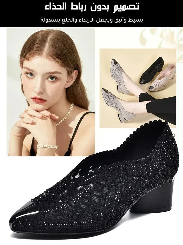Fashionable pointed toe mesh hollow high heels