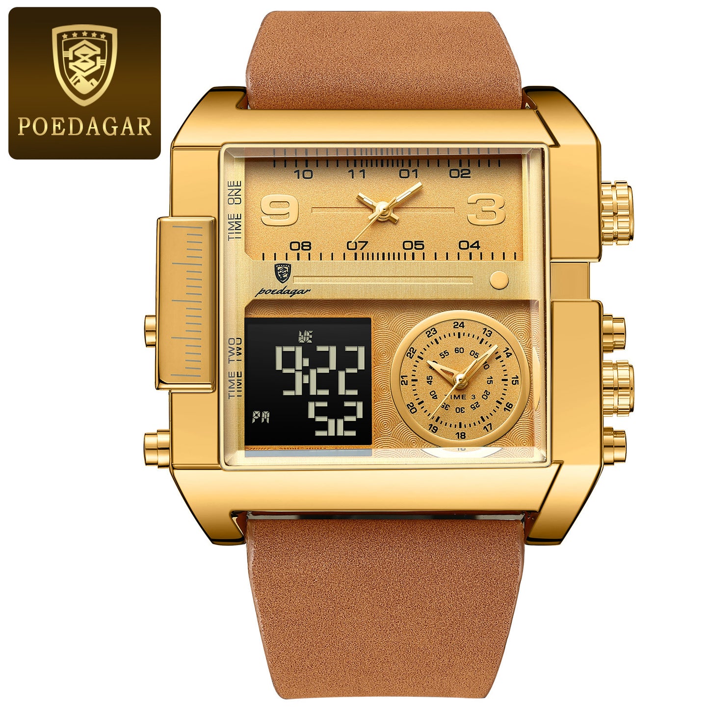 ppo28-Men sports watches 3 time zone big man fashion military LED watch