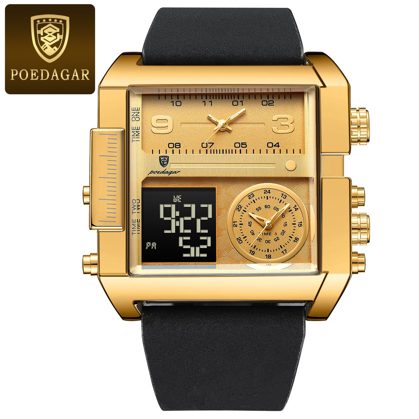 ppo28-Men sports watches 3 time zone big man fashion military LED watch