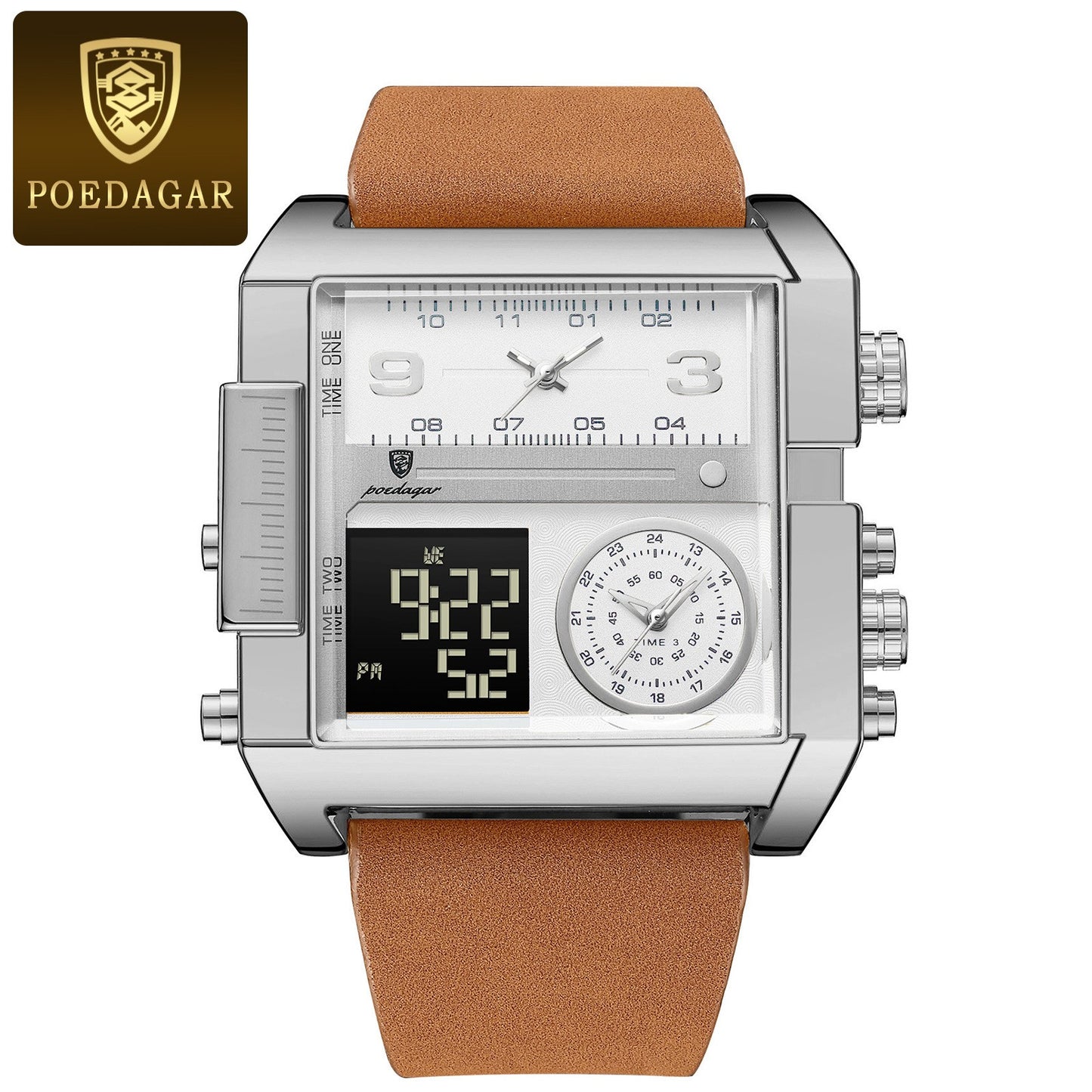 ppo28-Men sports watches 3 time zone big man fashion military LED watch