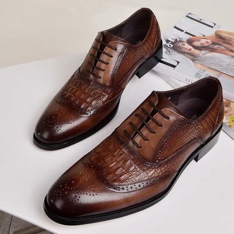 qh94-Vintage crocodile pattern men's leather shoes
