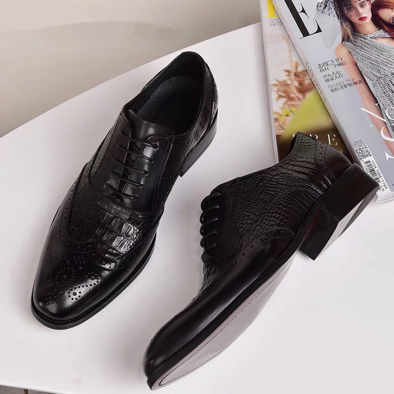 qh94-Vintage crocodile pattern men's leather shoes