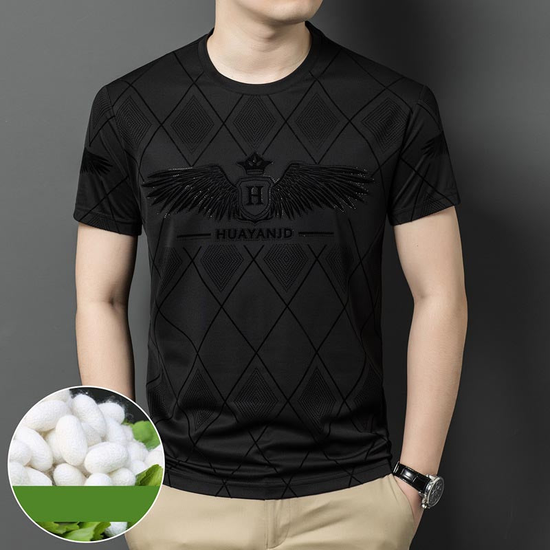 luu379-Men's Mulberry Silk Ice Silk Cool Short Sleeve T-Shirt