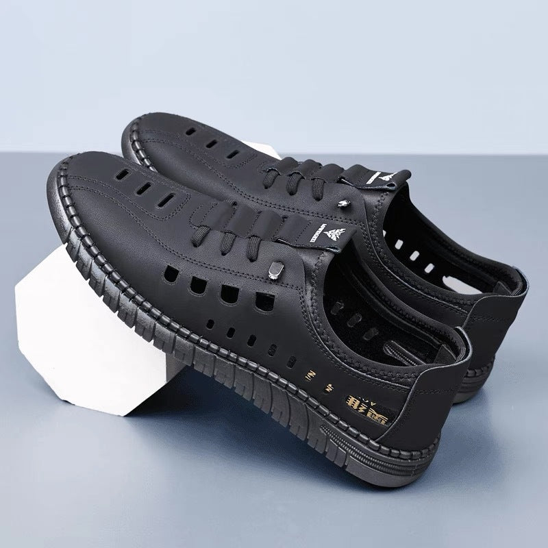 2025 Summer hollow breathable leather sandals