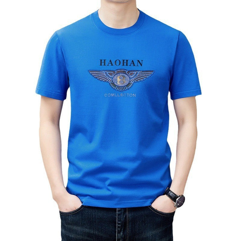 luu425-Men's mercerized cotton letter print hot diamond T-shirt