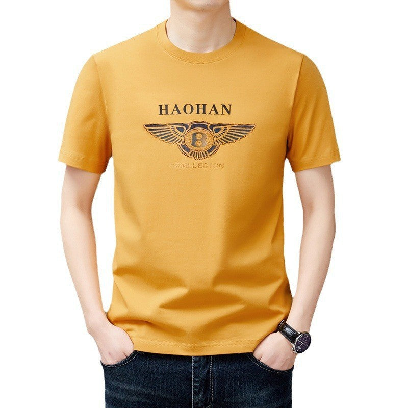 luu425-Men's mercerized cotton letter print hot diamond T-shirt