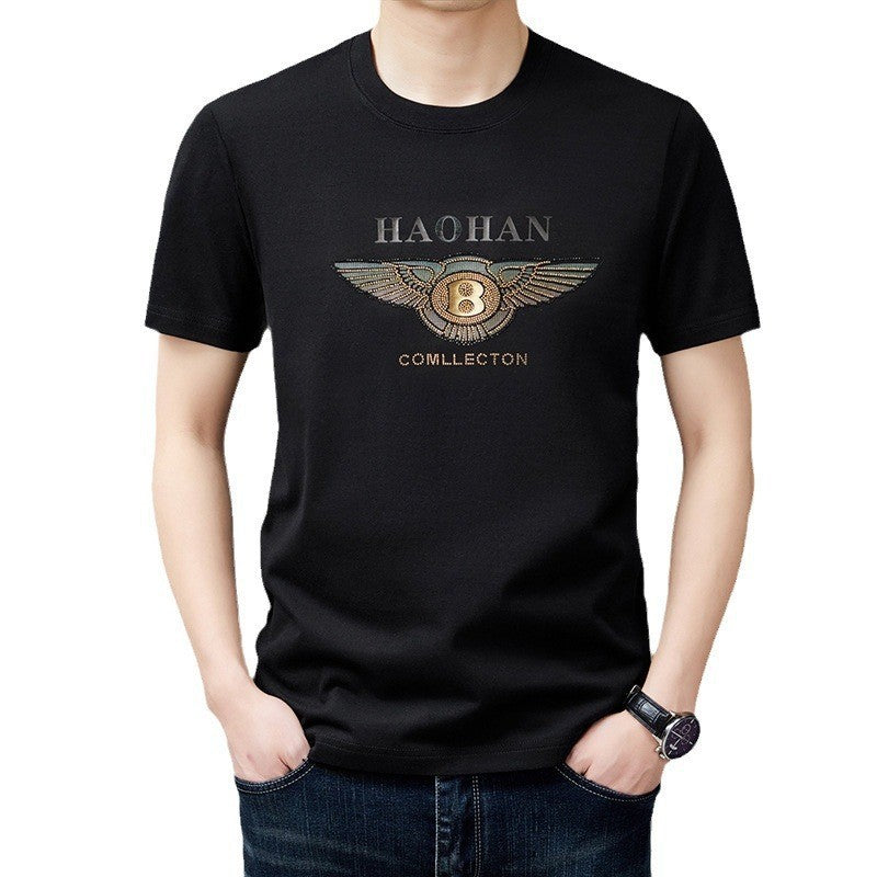 luu425-Men's mercerized cotton letter print hot diamond T-shirt