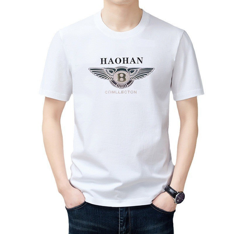 luu425-Men's mercerized cotton letter print hot diamond T-shirt