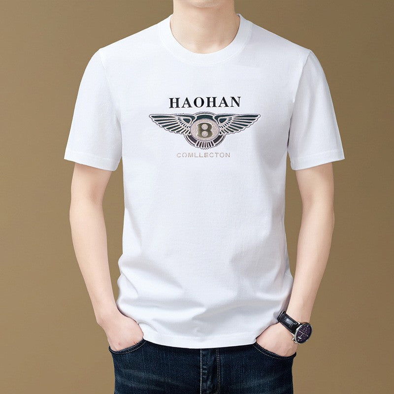 luu425-Men's mercerized cotton letter print hot diamond T-shirt