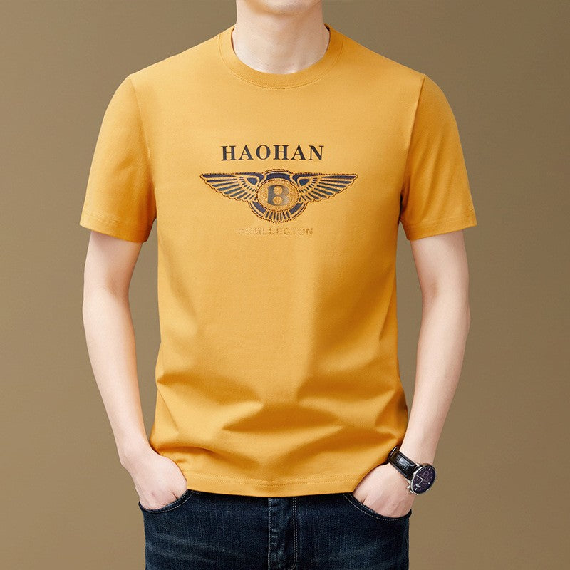 luu425-Men's mercerized cotton letter print hot diamond T-shirt