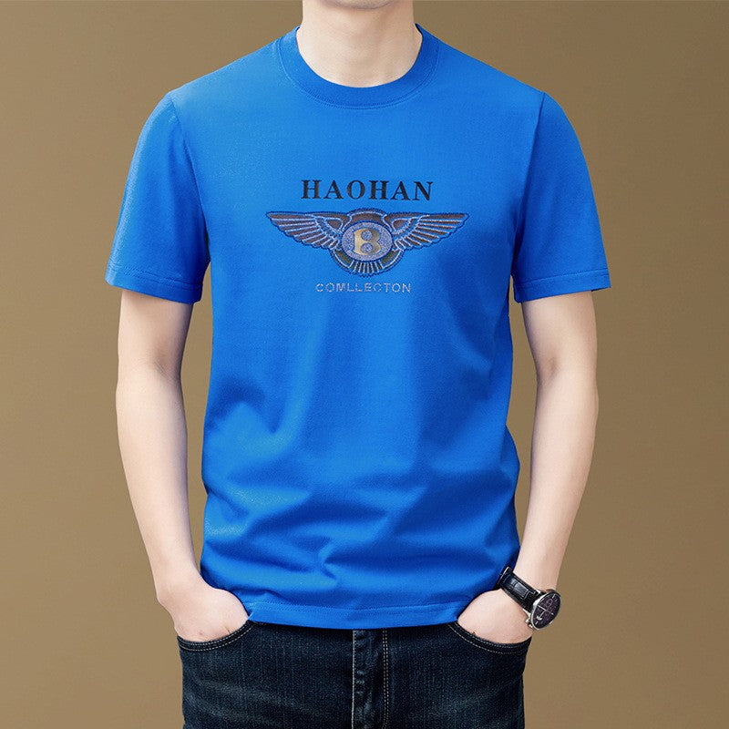 luu425-Men's mercerized cotton letter print hot diamond T-shirt