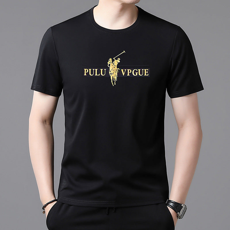hou426-Fashion casual solid color printed men's T-shirt
