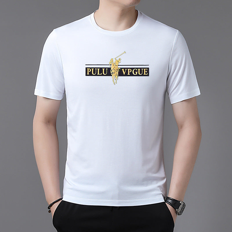hou426-Fashion casual solid color printed men's T-shirt