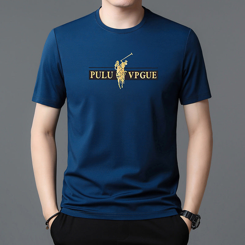 hou426-Fashion casual solid color printed men's T-shirt