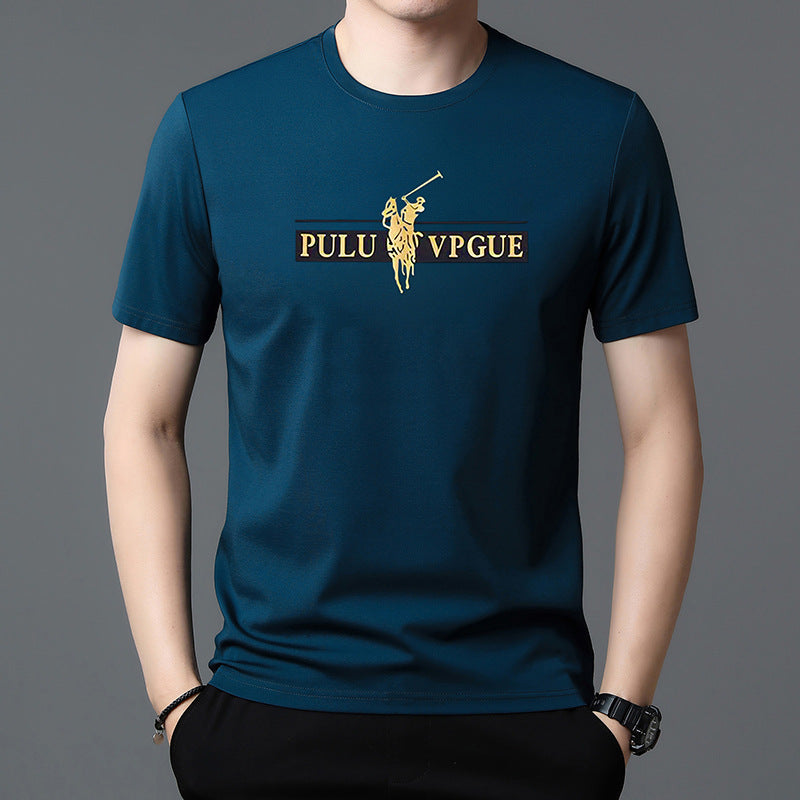 hou426-Fashion casual solid color printed men's T-shirt