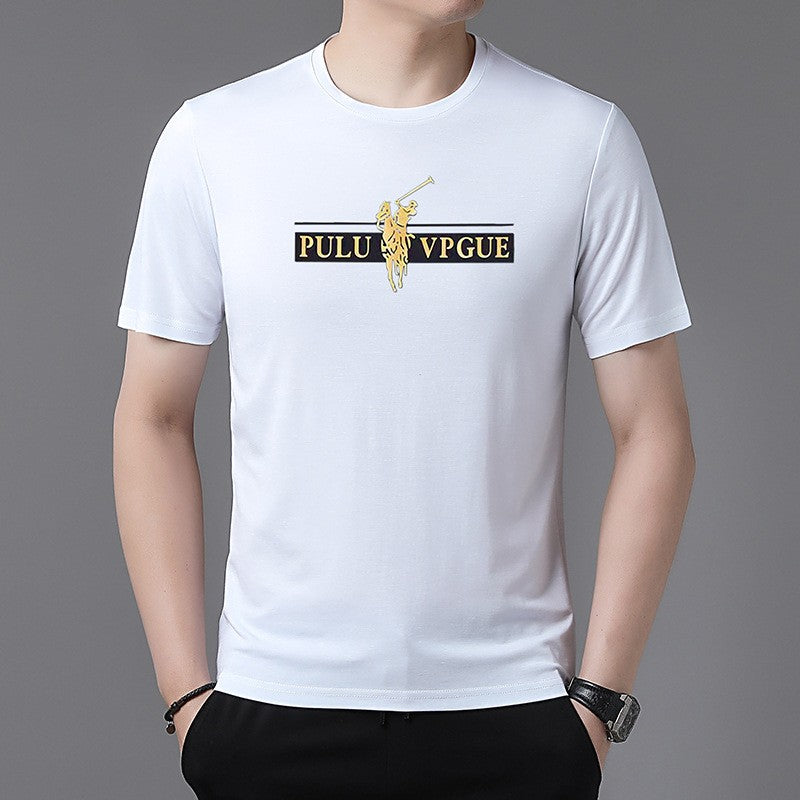 hou426-Fashion casual solid color printed men's T-shirt