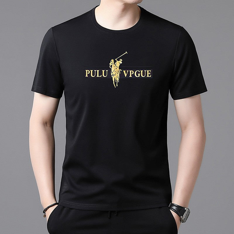 hou426-Fashion casual solid color printed men's T-shirt