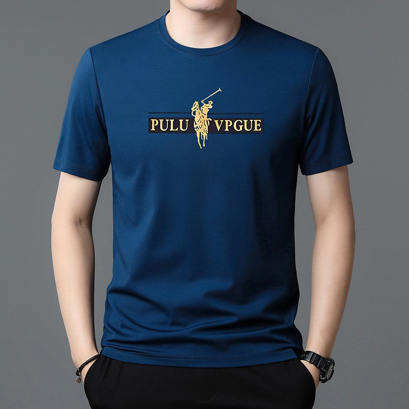 hou426-Fashion casual solid color printed men's T-shirt