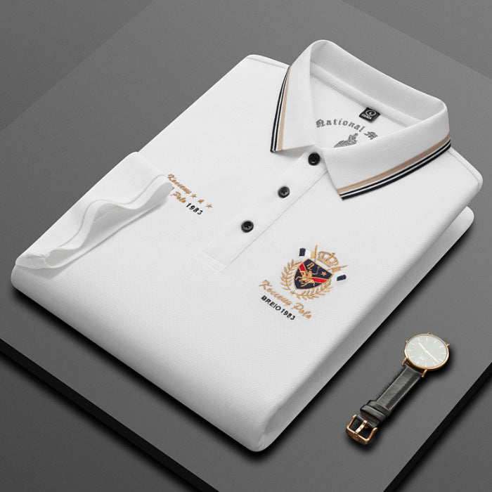 Men's pure cotton light business embroidered POLO shirt