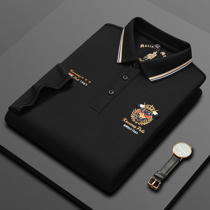 Men's pure cotton light business embroidered POLO shirt