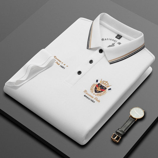 Men's pure cotton light business embroidered POLO shirt